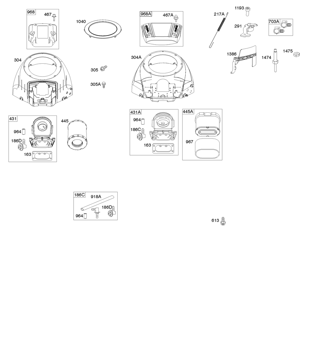 Blower Housing, Air Cleaner Diagram and Parts List for 44R677-0003-G1 400000 - 699999 Briggs and Stratton Engine
